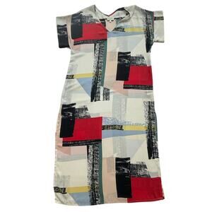ARITZIA BABATON Jessie Midi Dress Black White Abstract Print Short Sleeve Sz S